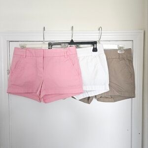 3 pair J Crew chinos size 2 khaki, white and pink